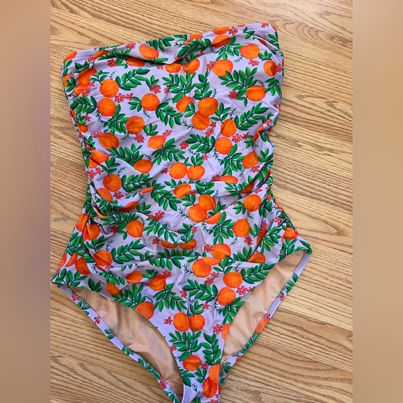 J. Crew Vibrant Fruit Print One Piece Bandeau Swimsuit - Picture 1 of 5
